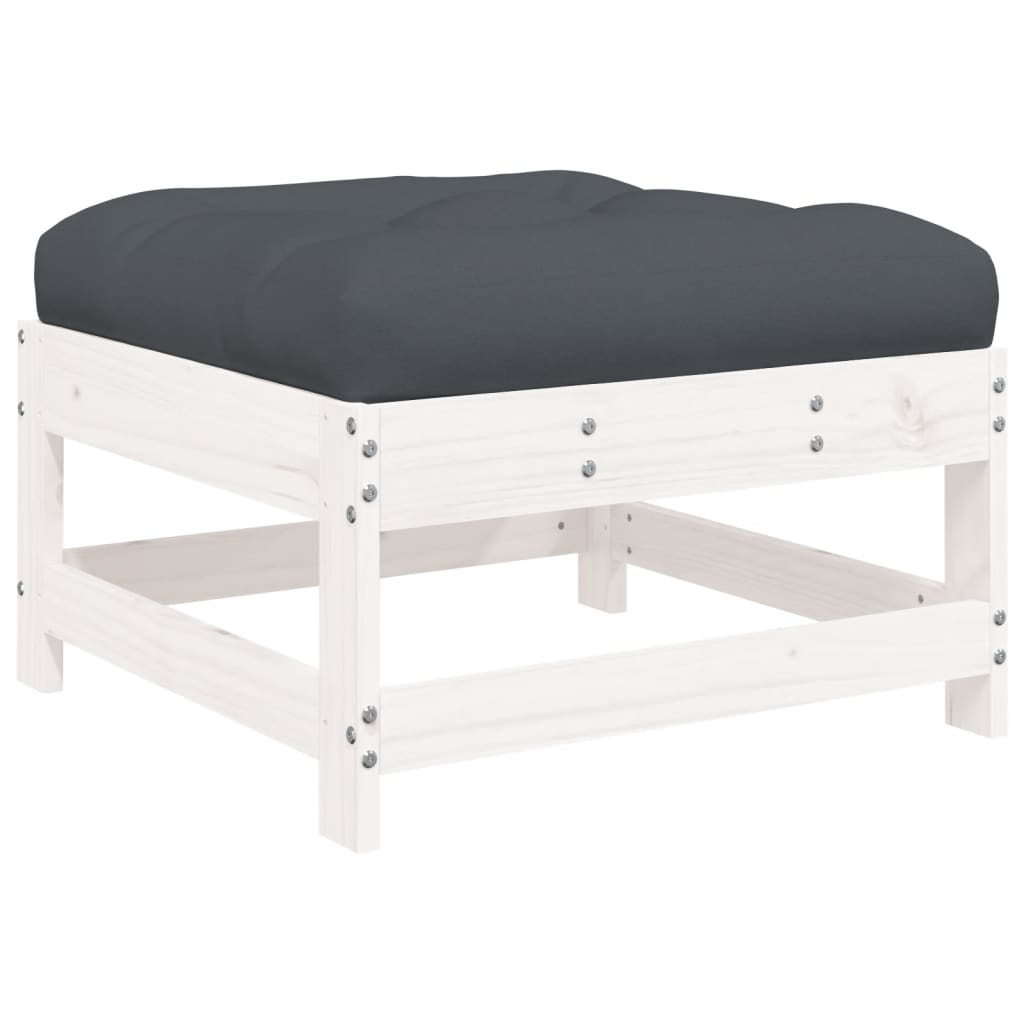 Salon de jardin 7 pcs avec coussins blanc bois massif