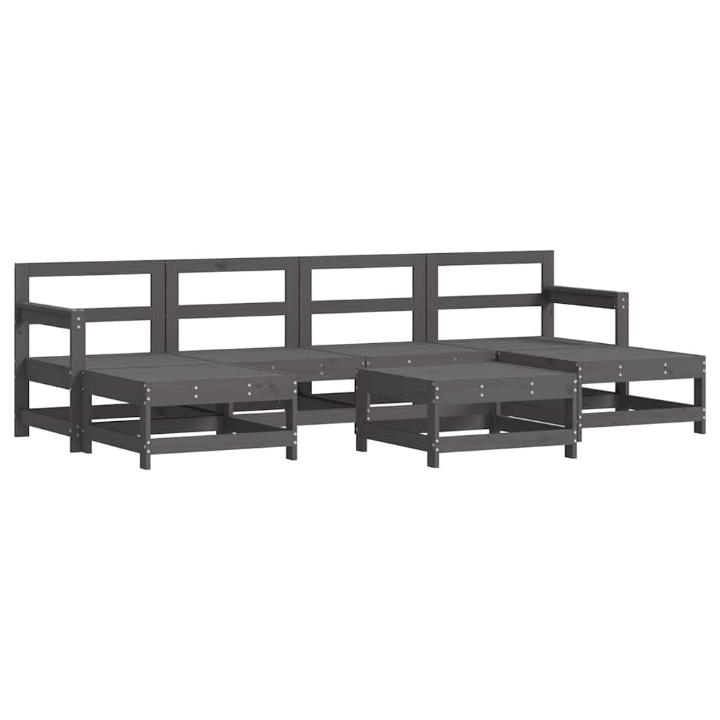 Salon de jardin 7 pcs avec coussins gris bois massif