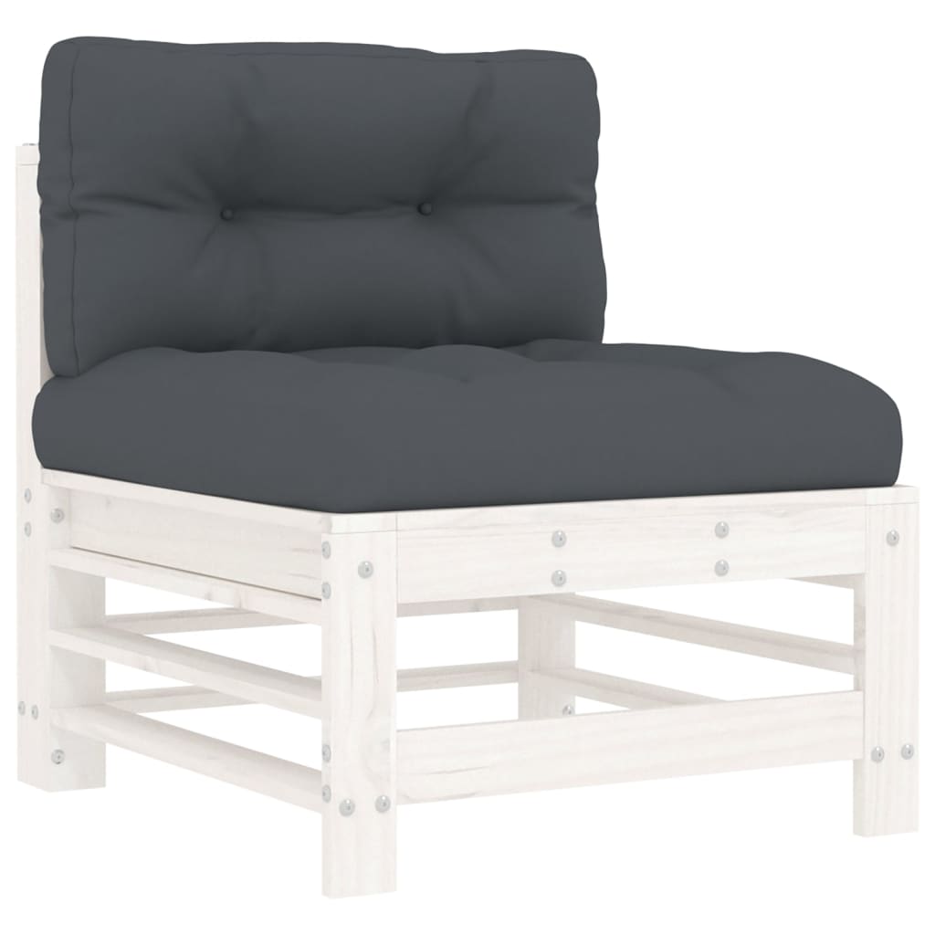 Salon de jardin 7 pcs avec coussins blanc bois massif