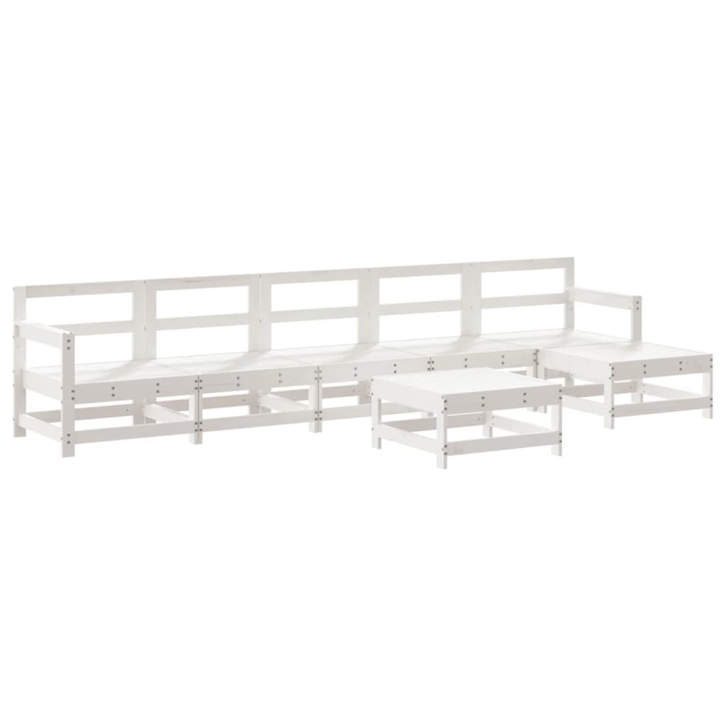 Salon de jardin 7 pcs avec coussins blanc bois massif