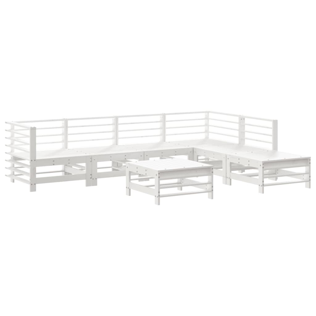 Salon de jardin 7 pcs avec coussins blanc bois massif