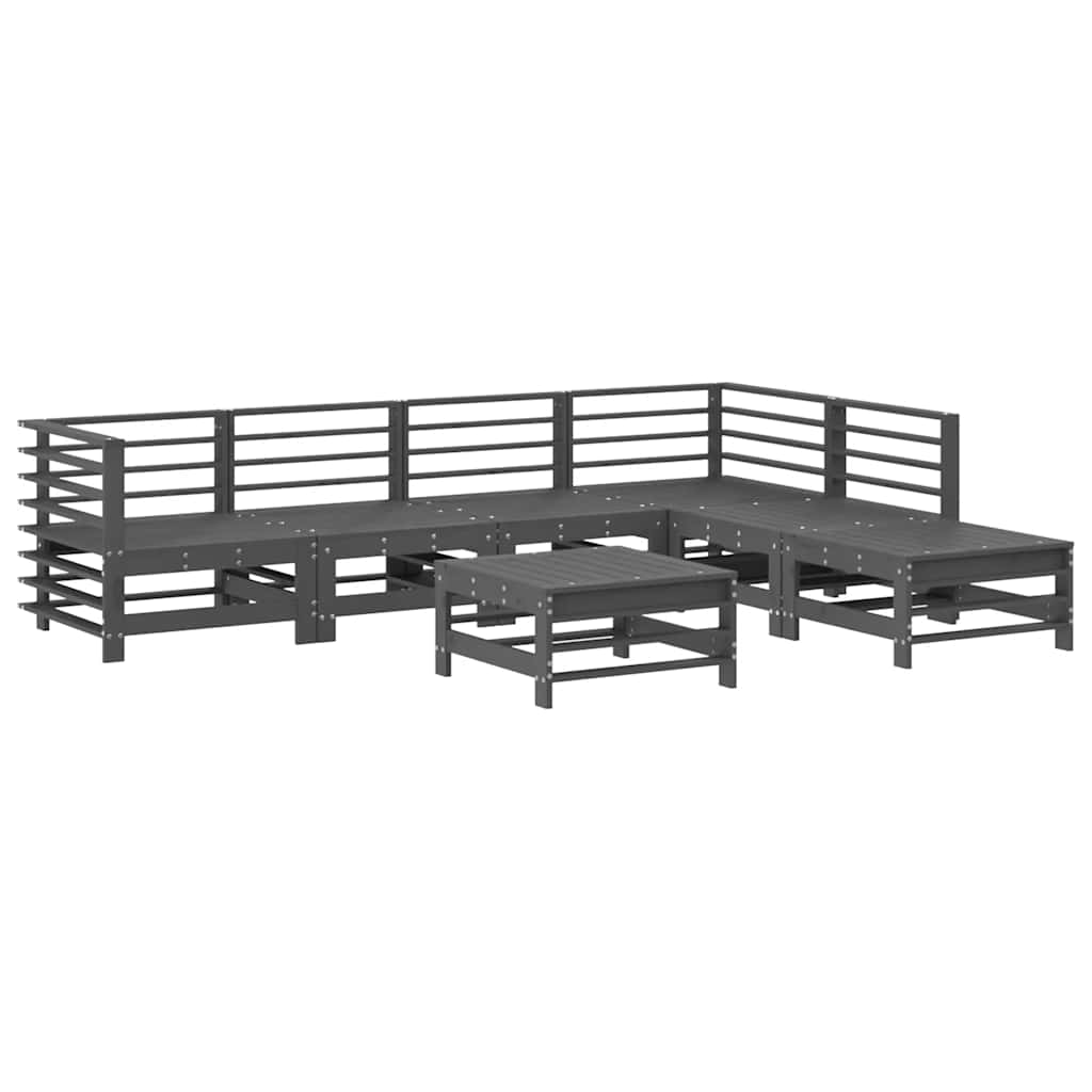 Salon de jardin 7 pcs avec coussins gris bois massif