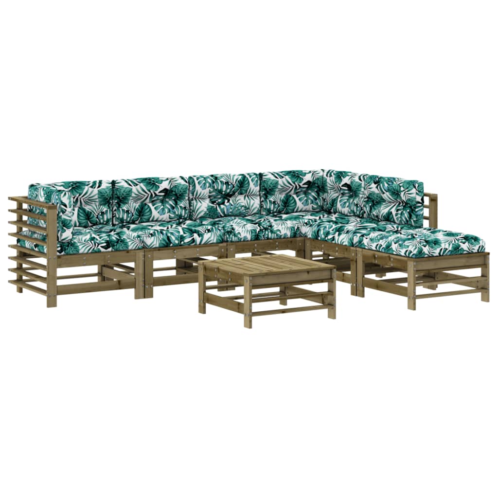 Salon de jardin 7 pcs avec coussins bois de pin imprégné