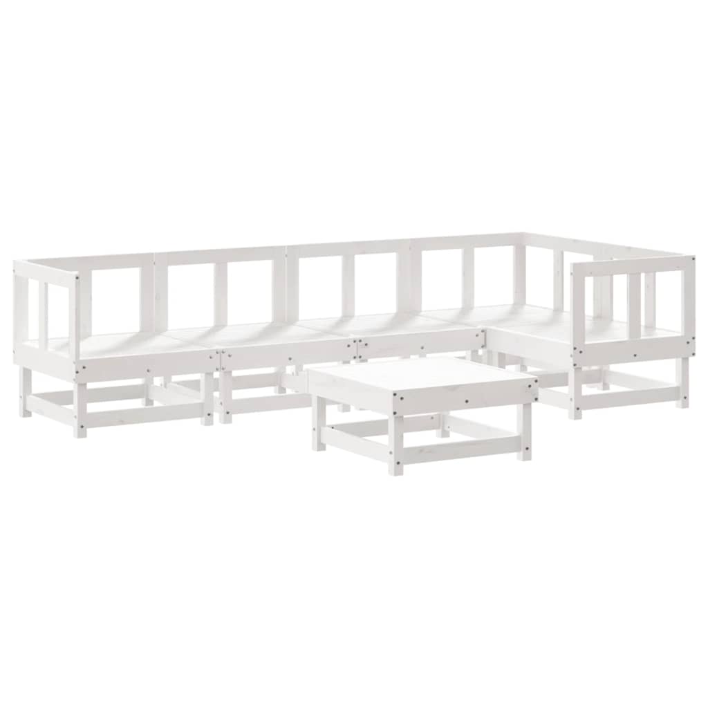 Salon de jardin 6 pcs avec coussins blanc bois massif