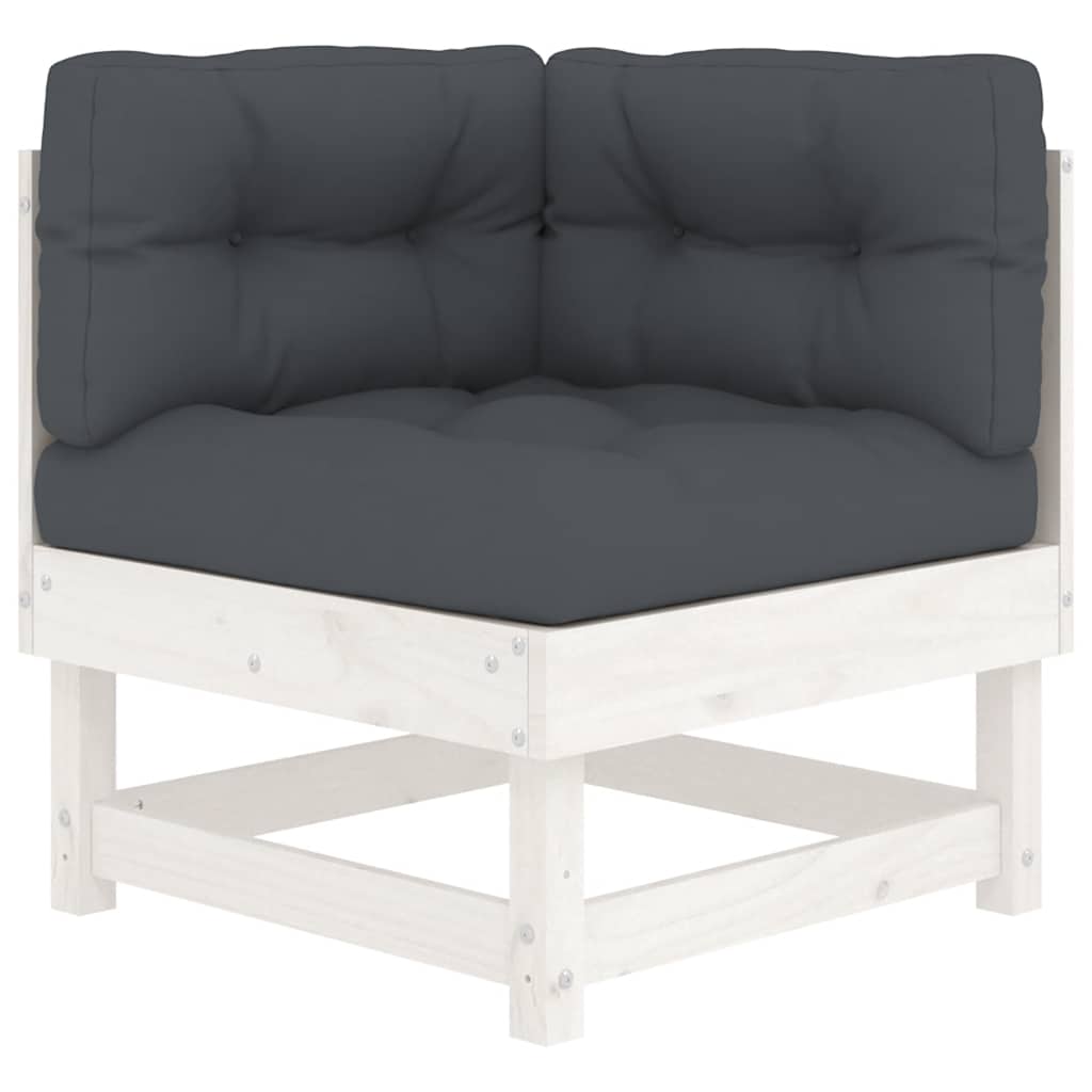Salon de jardin 6 pcs avec coussins blanc bois massif