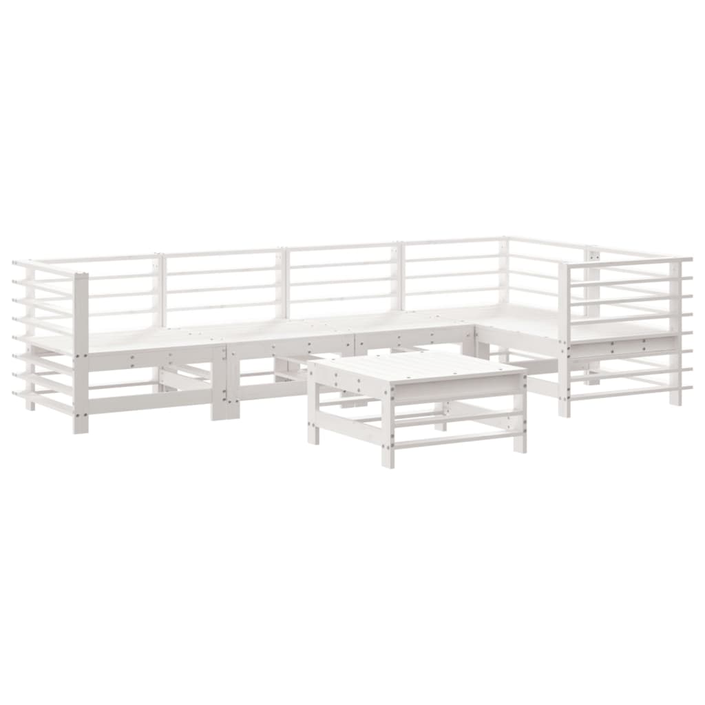 Salon de jardin 6 pcs avec coussins blanc bois massif
