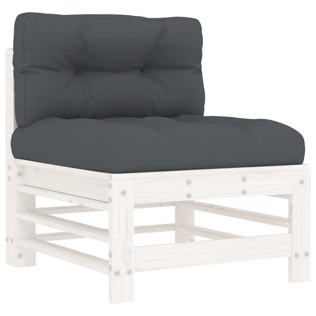 Salon de jardin 6 pcs avec coussins blanc bois massif