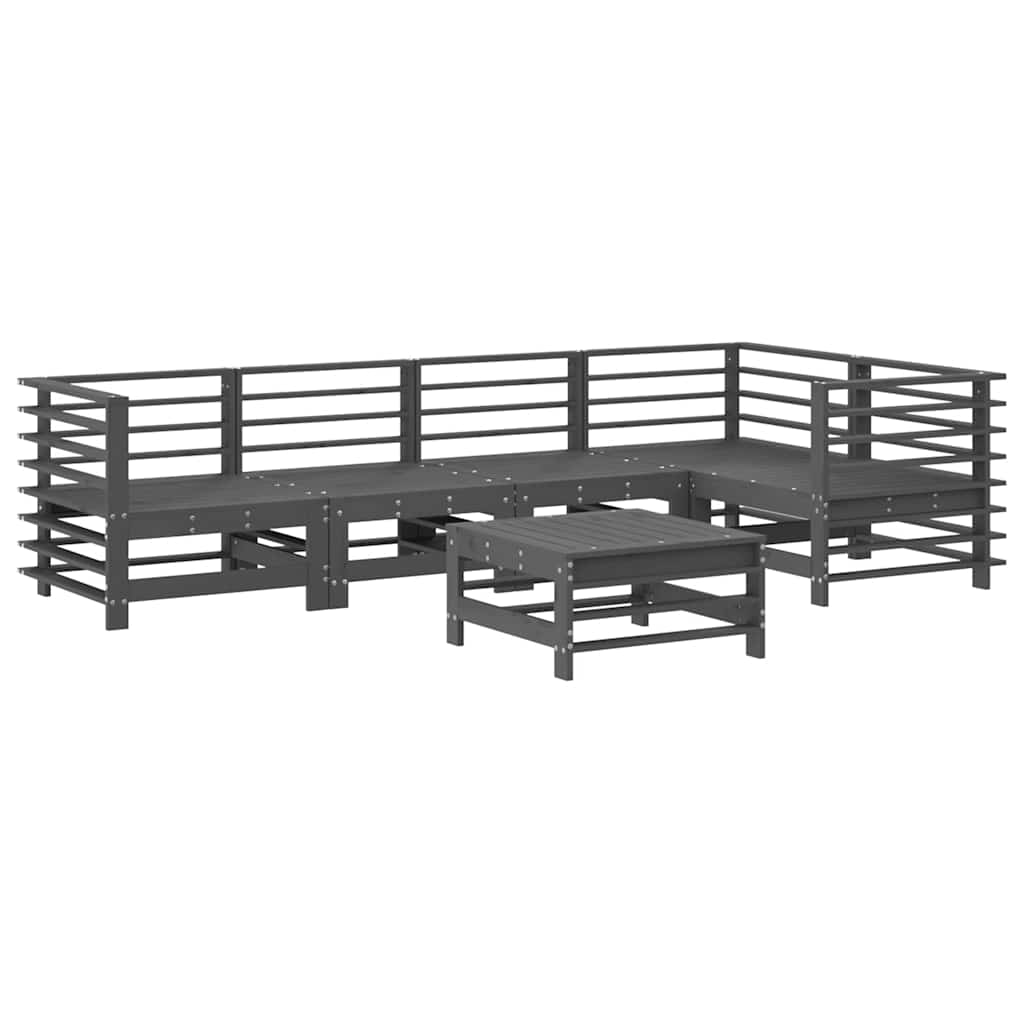 Salon de jardin 6 pcs avec coussins gris bois massif