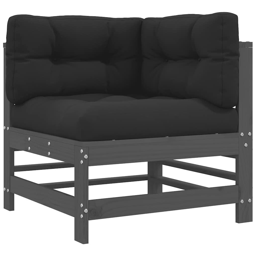 Salon de jardin 6 pcs avec coussins gris bois massif