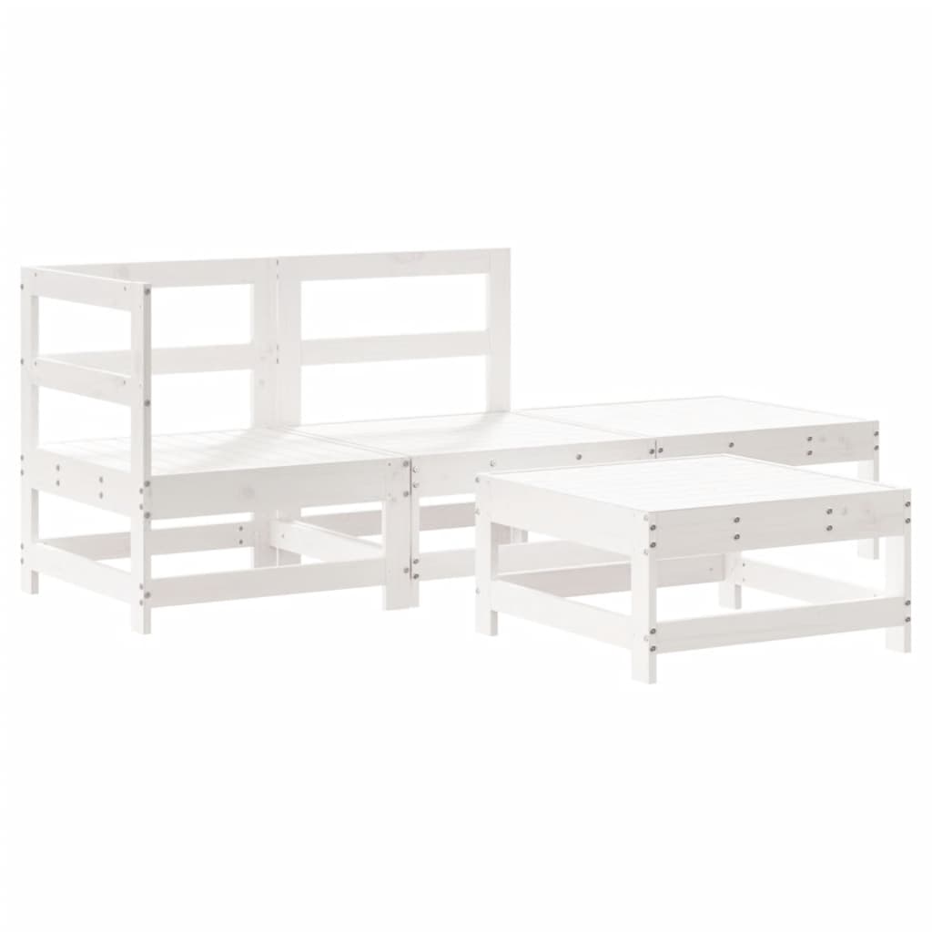 Salon de jardin 4 pcs avec coussins blanc bois massif