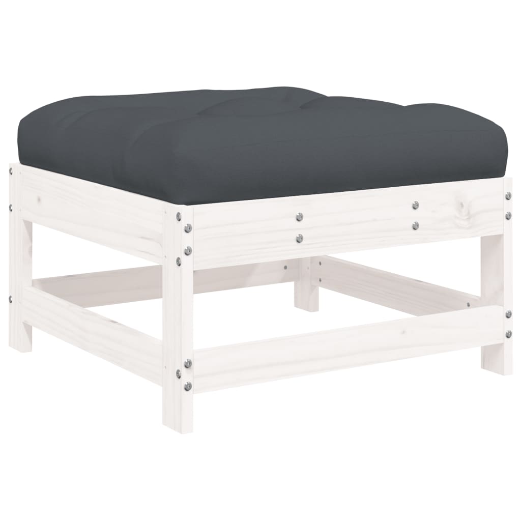 Salon de jardin 4 pcs avec coussins blanc bois massif