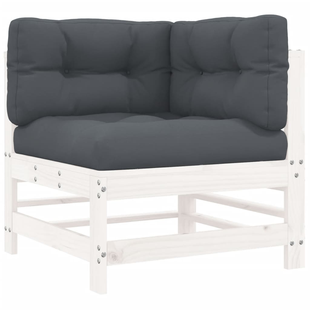 Salon de jardin 3 pcs avec coussins blanc bois massif