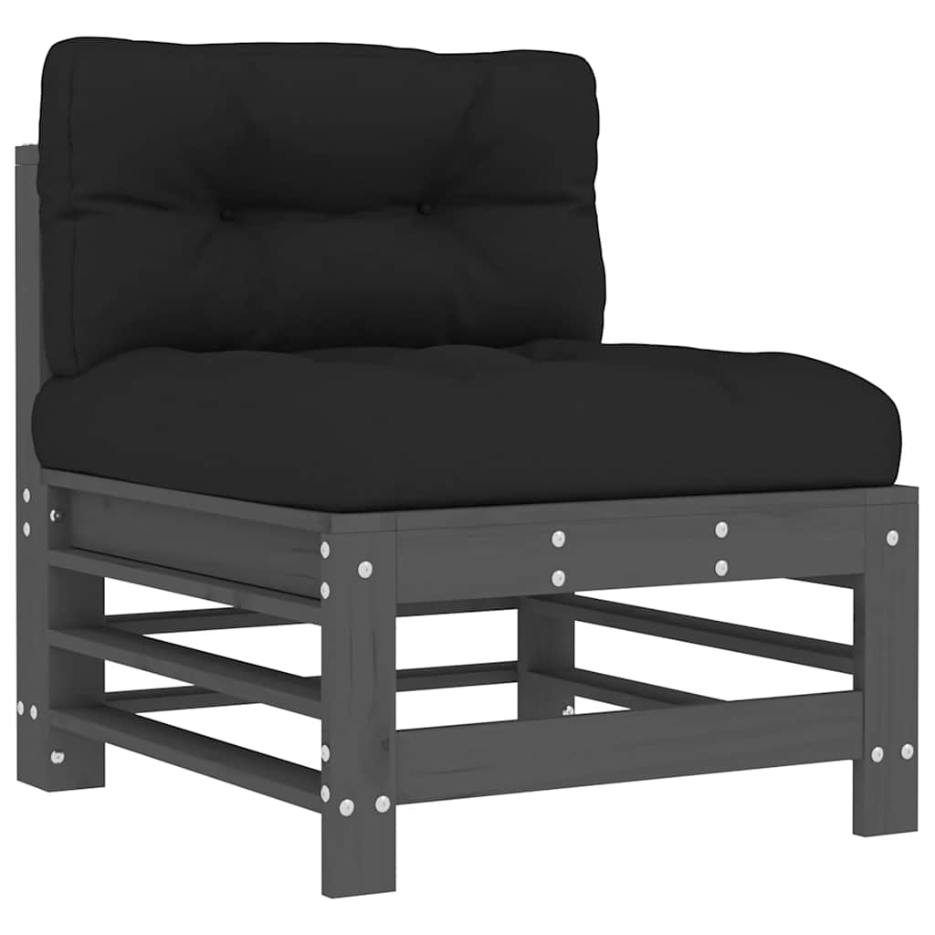 Salon de jardin 3 pcs avec coussins gris bois massif
