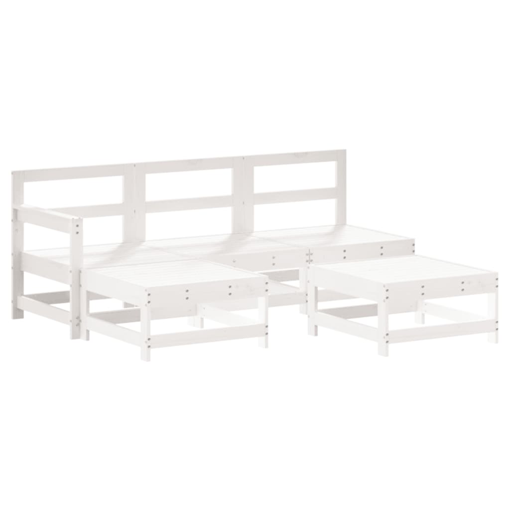 Salon de jardin 5 pcs avec coussins blanc bois massif