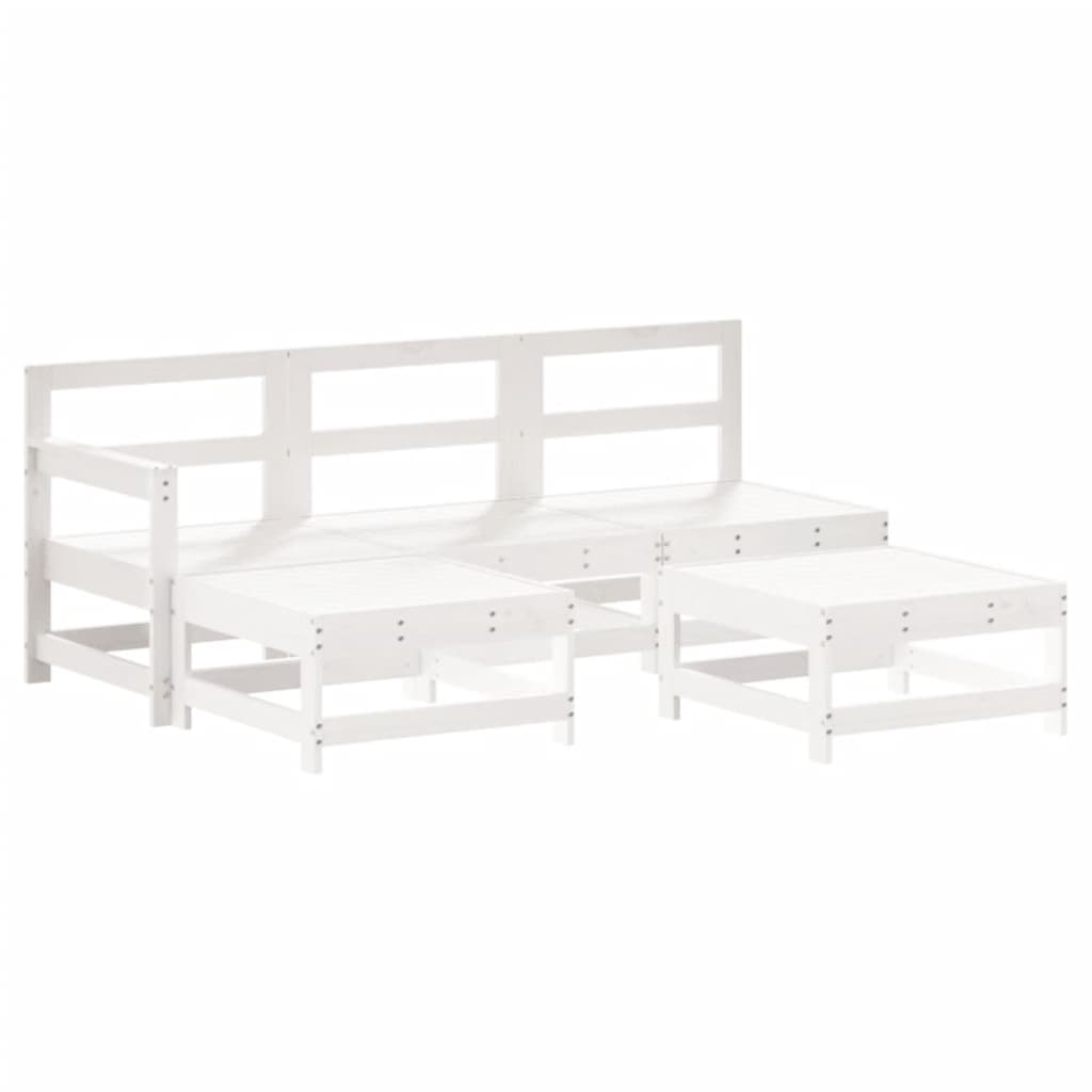 Salon de jardin 5 pcs avec coussins blanc bois massif