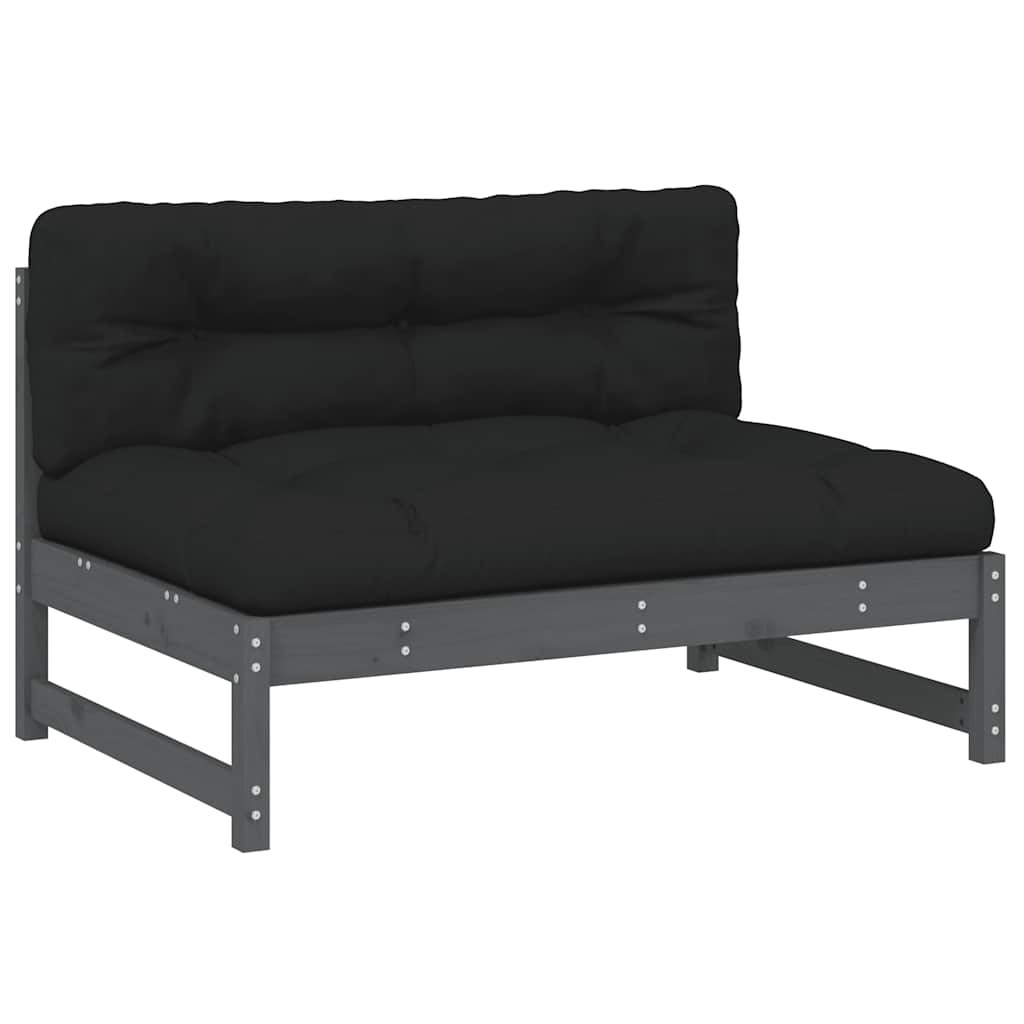 Salon de jardin 2 pcs avec coussins gris bois massif