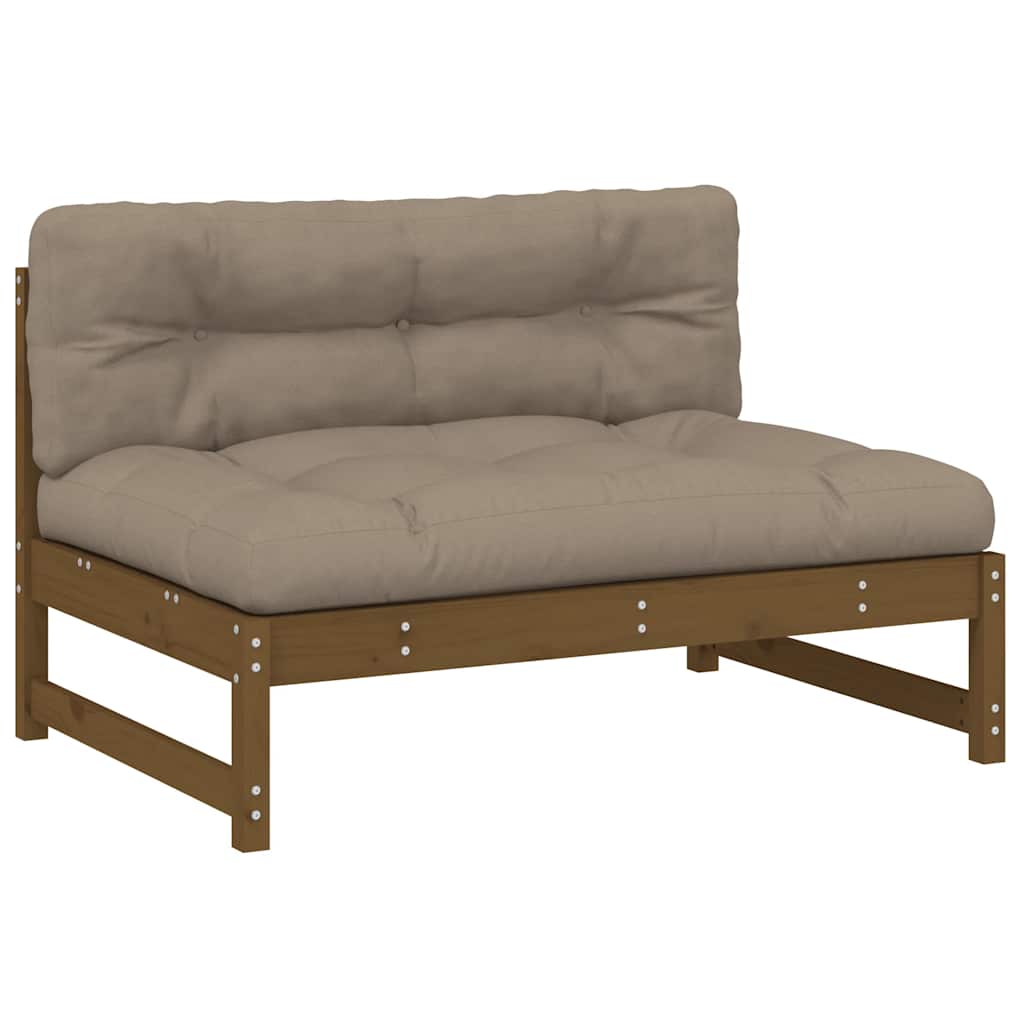 Salon de jardin 2 pcs avec coussins marron miel bois massif