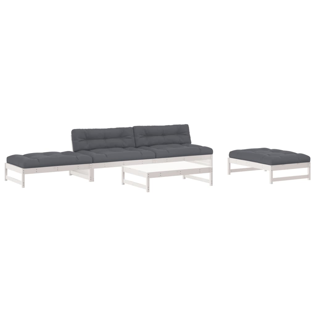 Salon de jardin 5 pcs avec coussins blanc bois massif