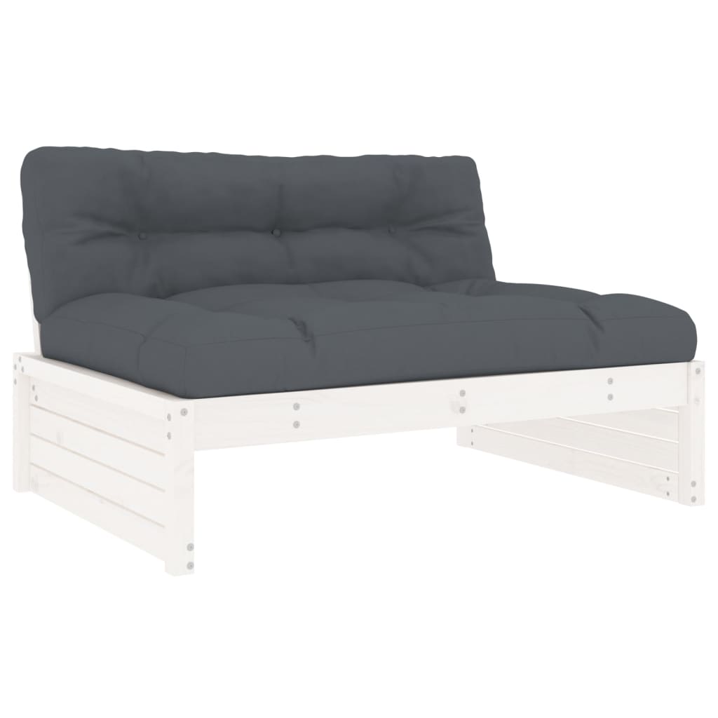 Salon de jardin 5 pcs avec coussins blanc bois massif