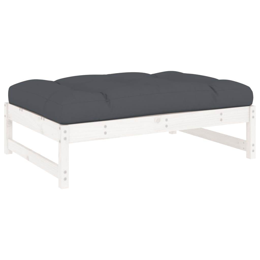 Salon de jardin 5 pcs avec coussins blanc bois massif