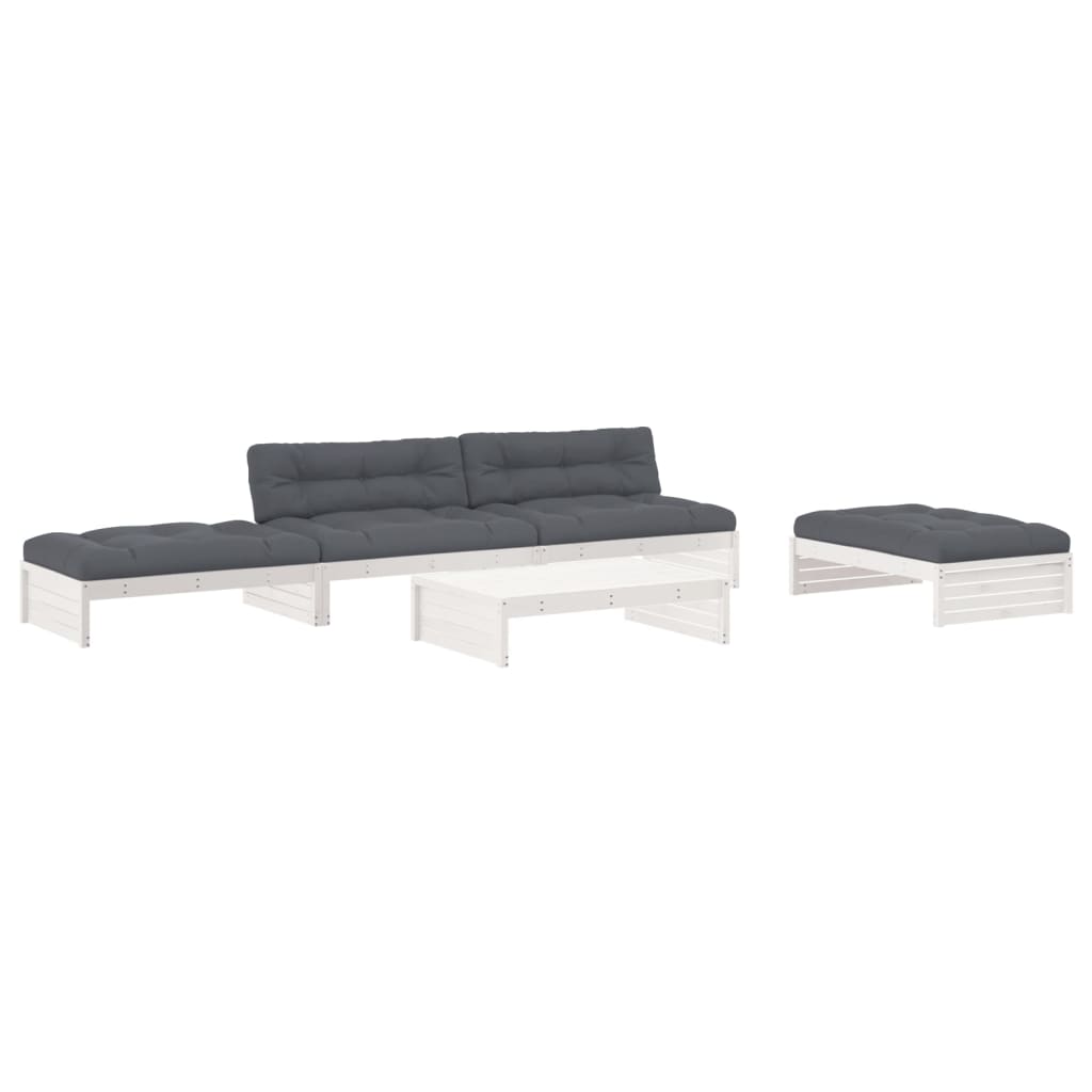 Salon de jardin 5 pcs avec coussins blanc bois massif