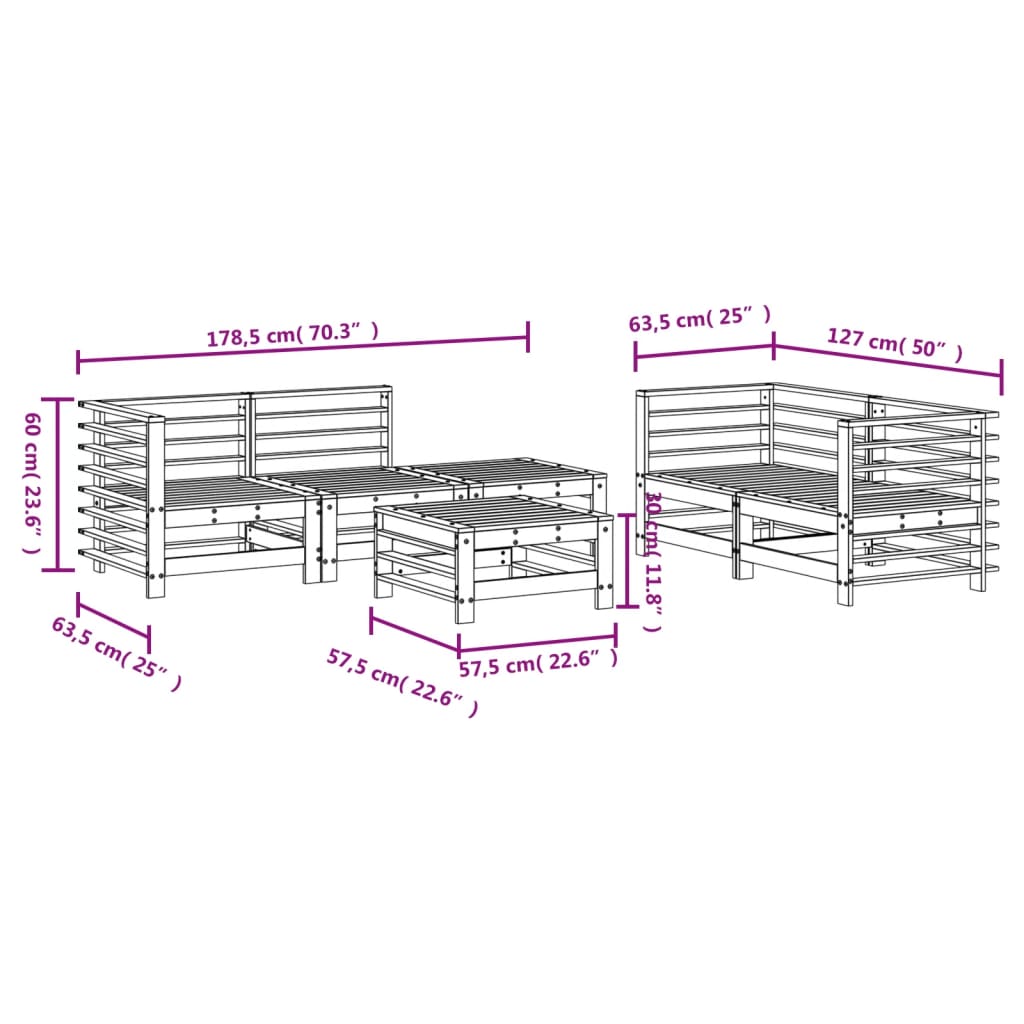 Salon de jardin 6 pcs Bois de pin massif