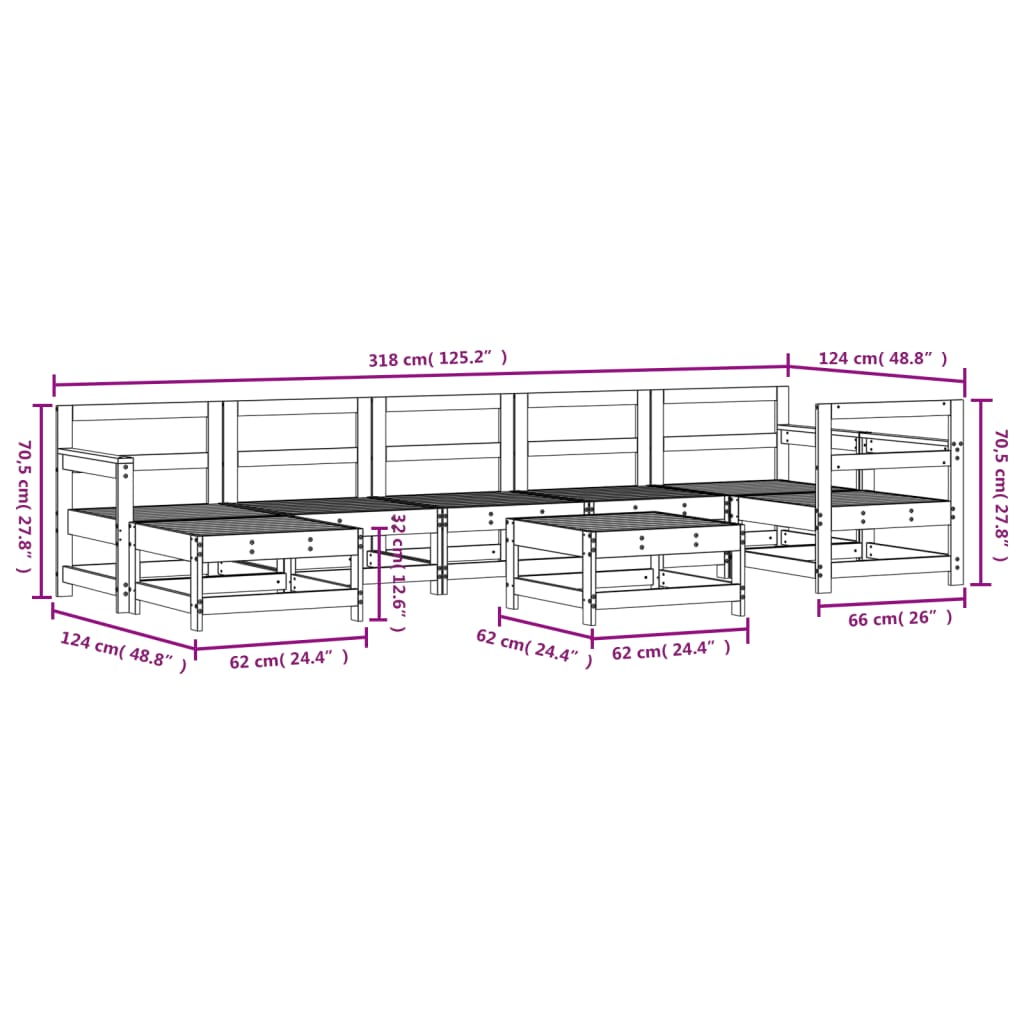 Salon de jardin 8 pcs Bois de pin massif