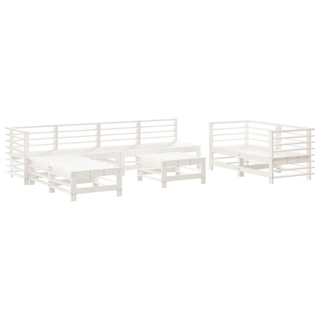 Salon de jardin 9 pcs Blanc Bois de pin massif