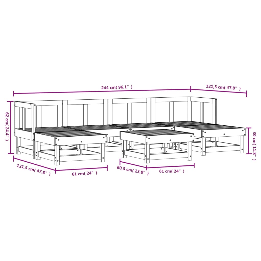 Salon de jardin 7 pcs bois massif douglas