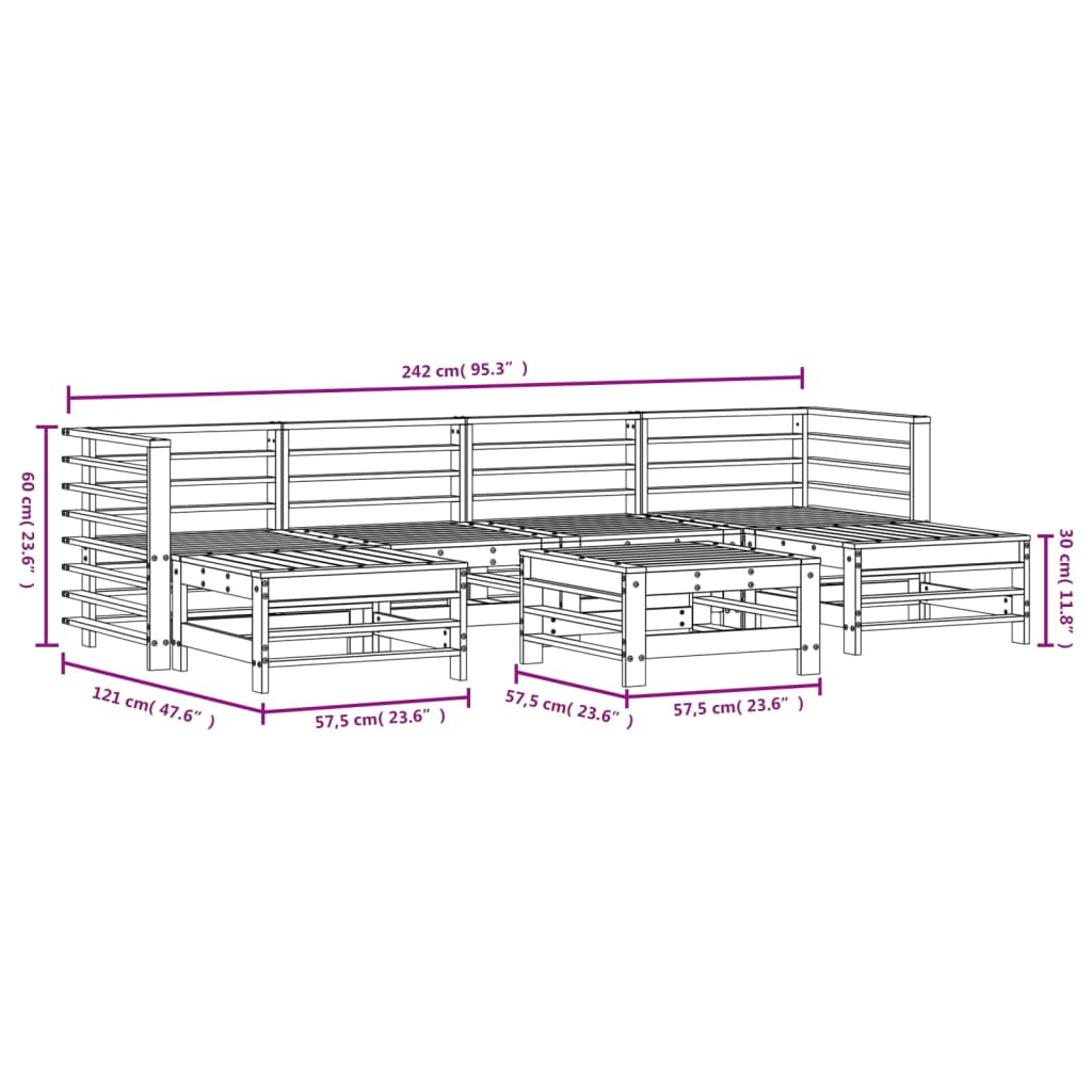 Salon de jardin 7 pcs bois de pin imprégné