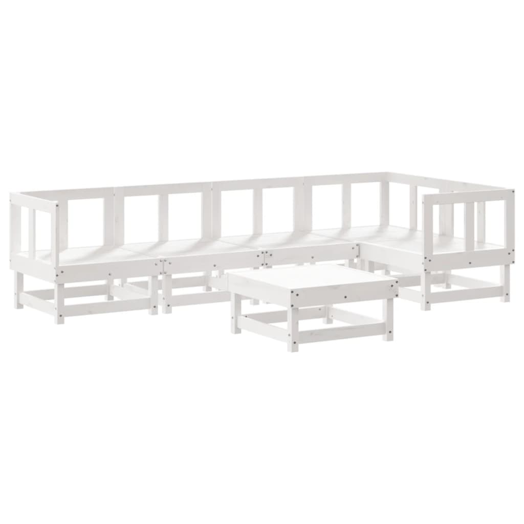 Salon de jardin 6 pcs Blanc Bois de pin massif