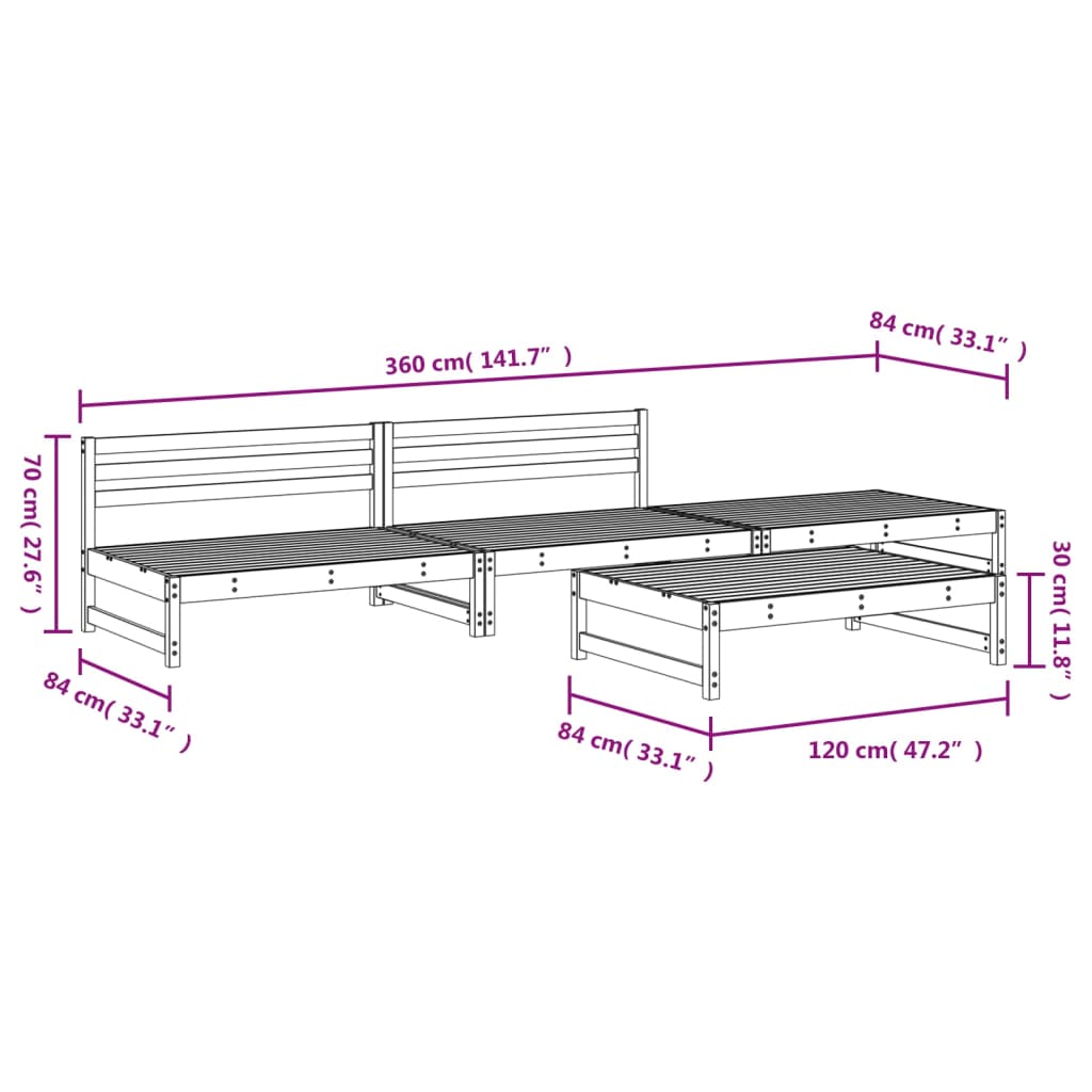 Salon de jardin 4 pcs gris bois massif de pin