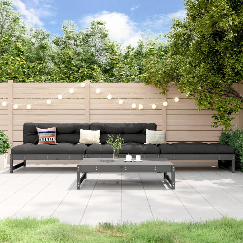 Salon de jardin 4 pcs gris bois massif de pin