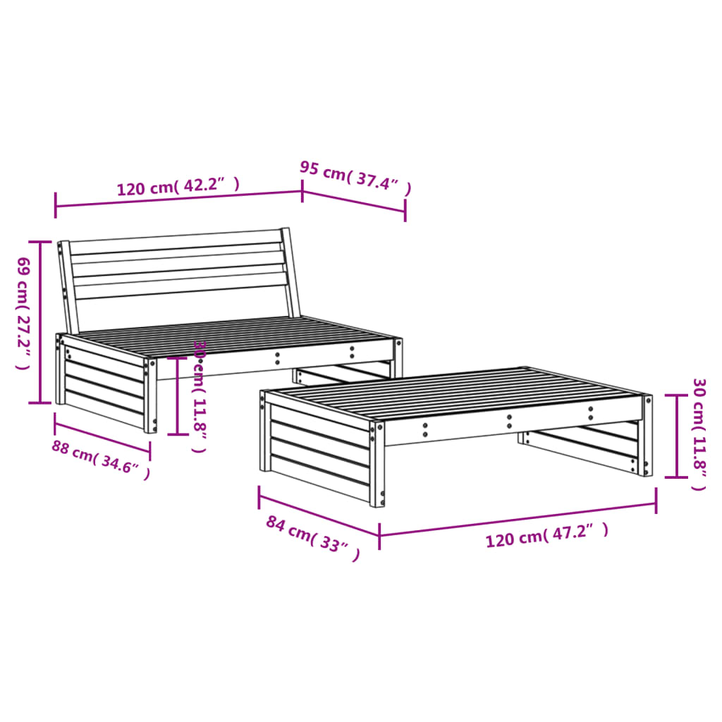 Salon de jardin 2 pcs bois massif douglas