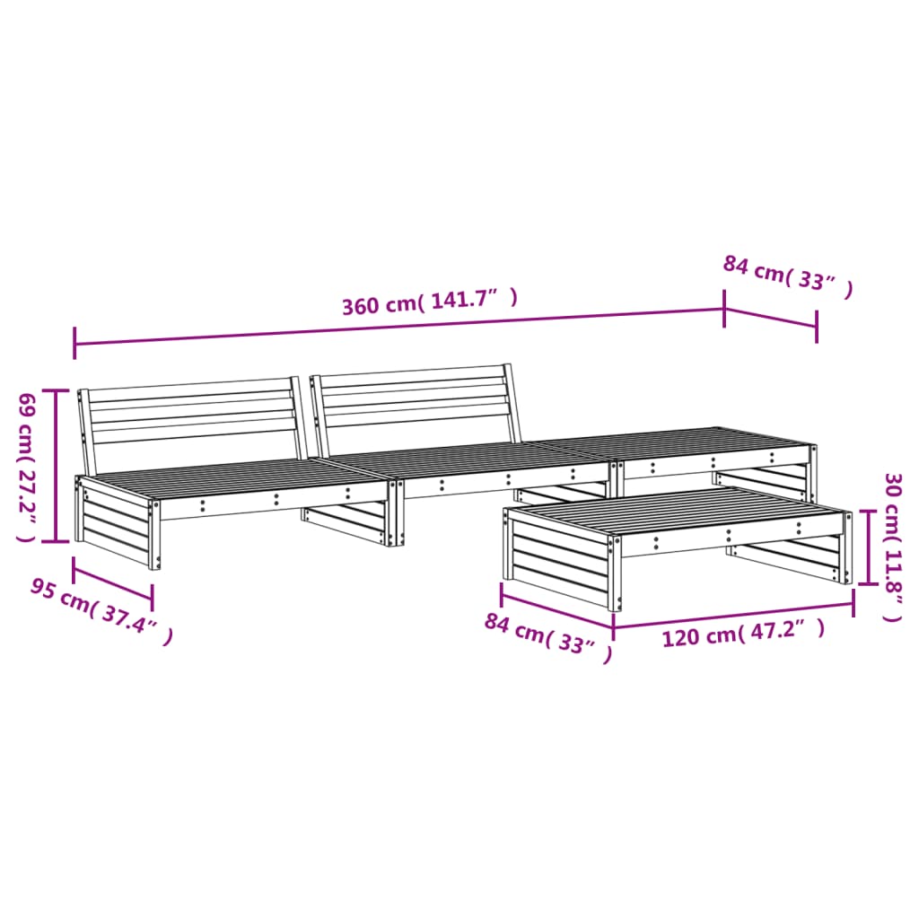 Salon de jardin 4 pcs bois massif douglas