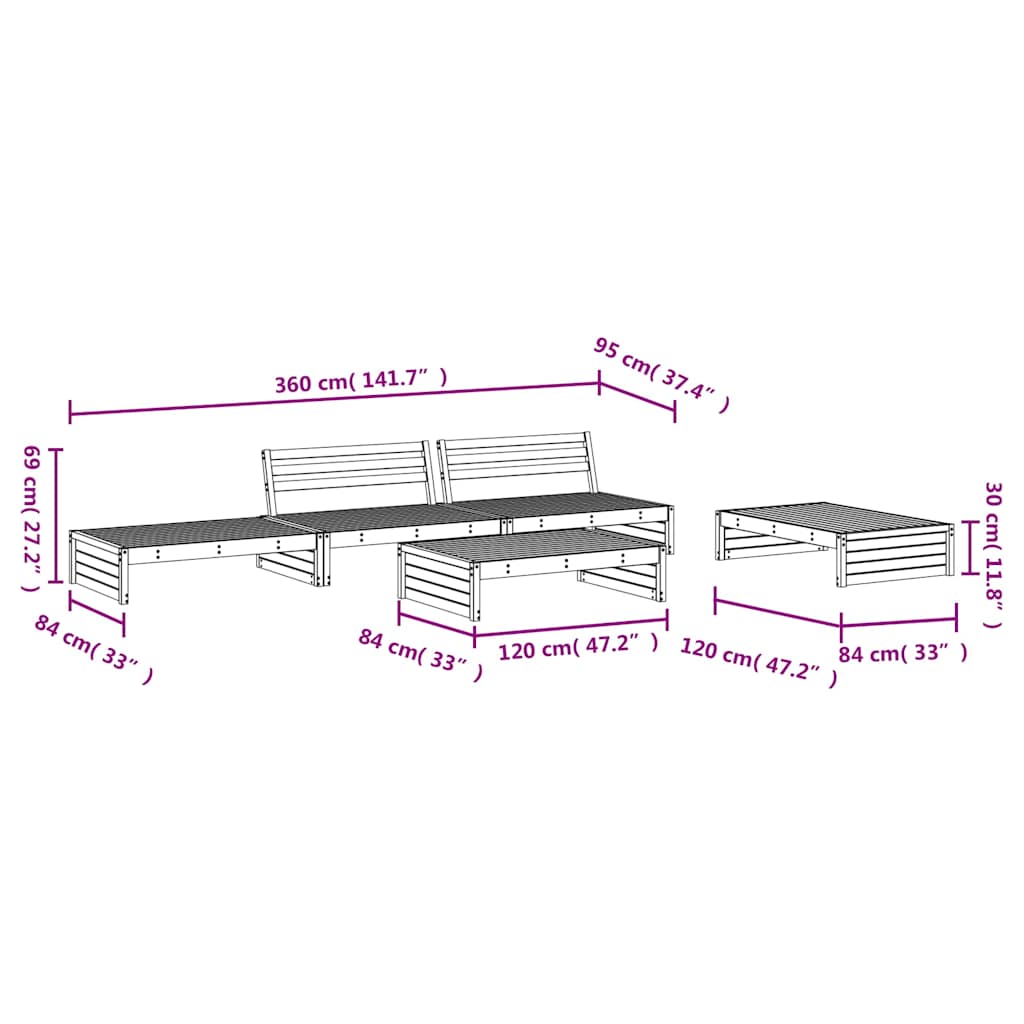Salon de jardin 5 pcs bois massif douglas