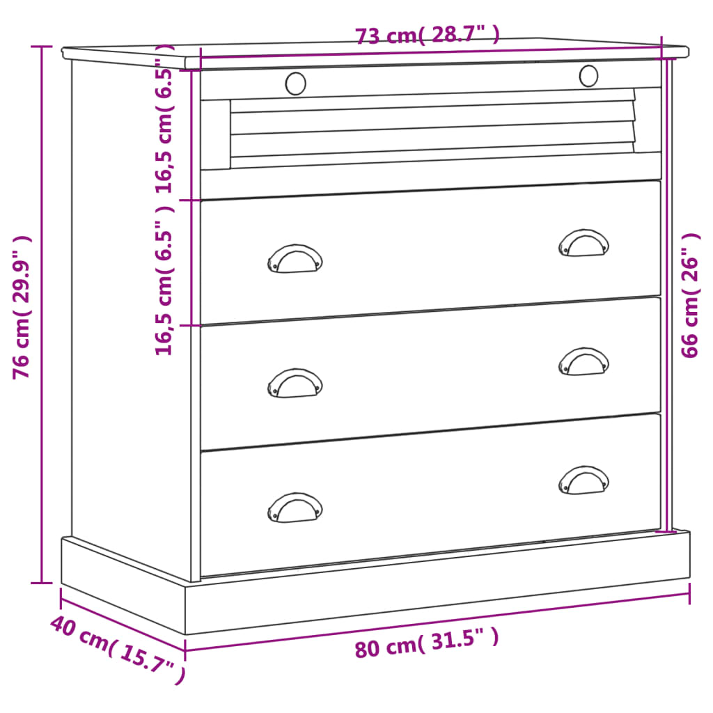 Commode VIGO blanc 80x40x76 cm bois massif de pin Commodes vidaXL