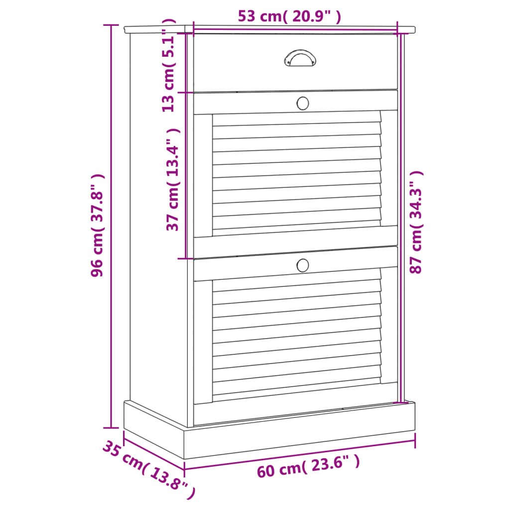Armoire à chaussures VIGO 60x35x96 cm blanc bois massif de pin - XIOS