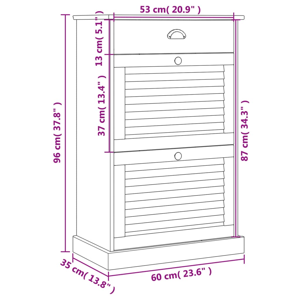 Armoire à chaussures VIGO 60x35x96 cm gris bois massif de pin - XIOS