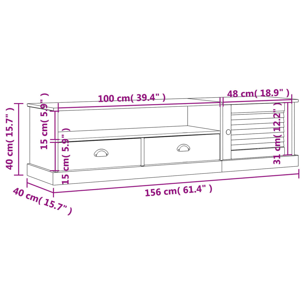 Meuble TV VIGO blanc 156x40x40 cm bois massif de pin - XIOS