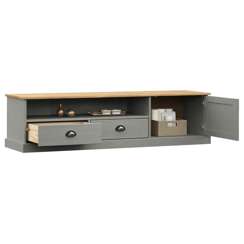 Meuble TV VIGO gris 156x40x40 cm bois massif de pin - XIOS