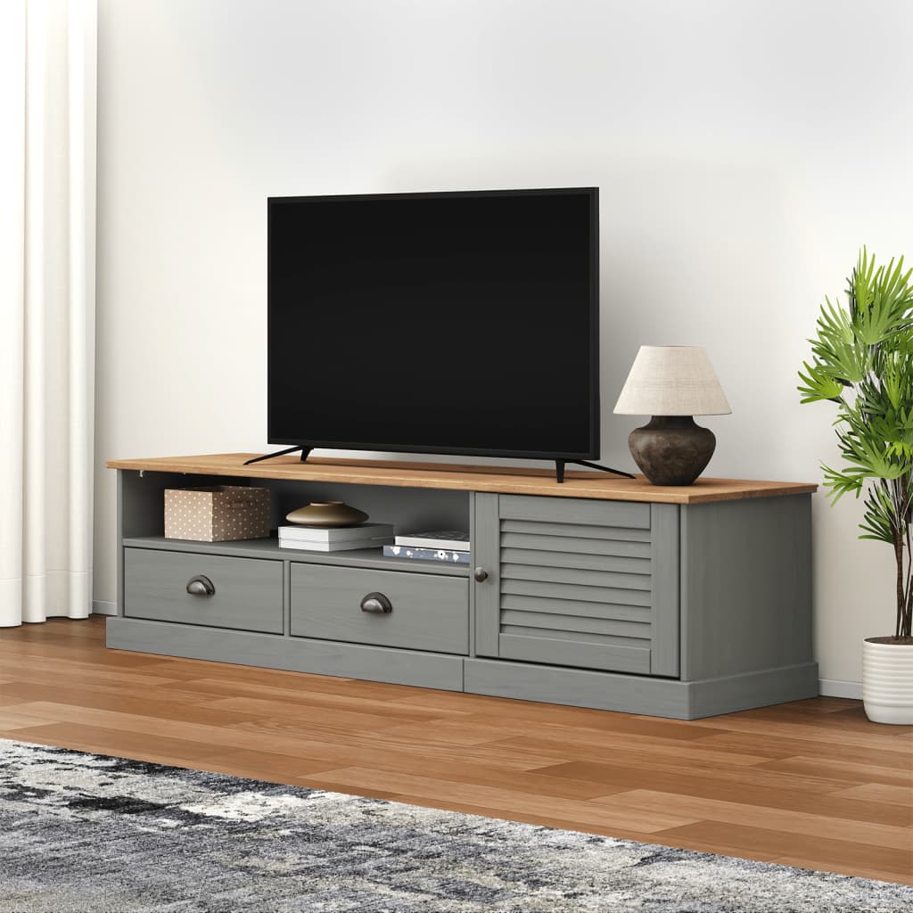 Meuble TV VIGO gris 156x40x40 cm bois massif de pin - XIOS