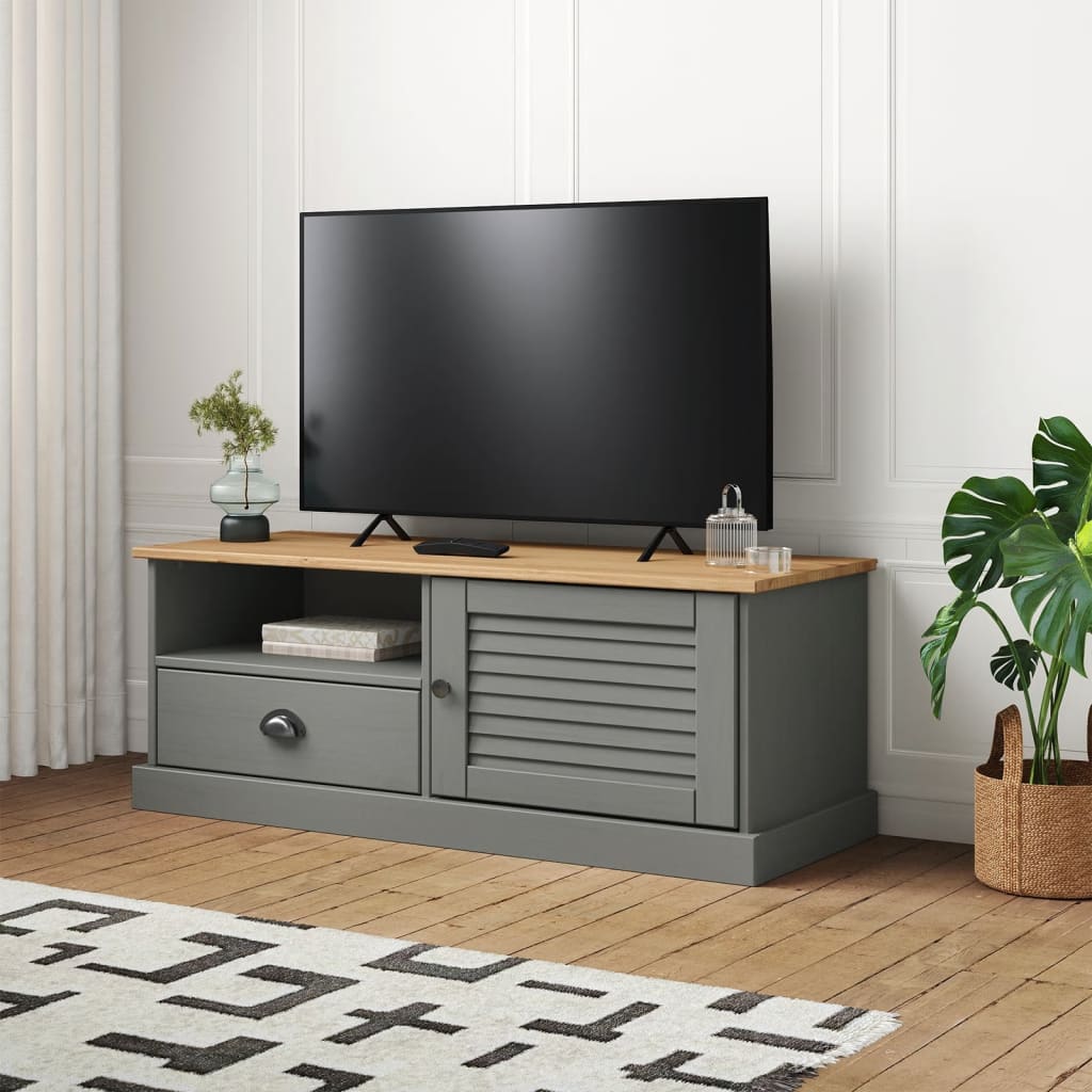 Meuble TV VIGO gris 106x40x40 cm bois massif de pin - XIOS