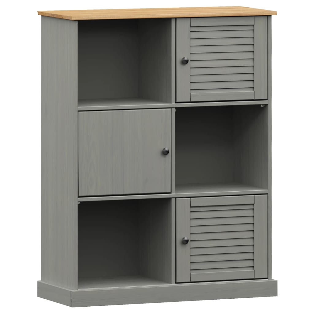 Bibliothèque VIGO gris 90x35x114,5 cm bois massif de pin - XIOS