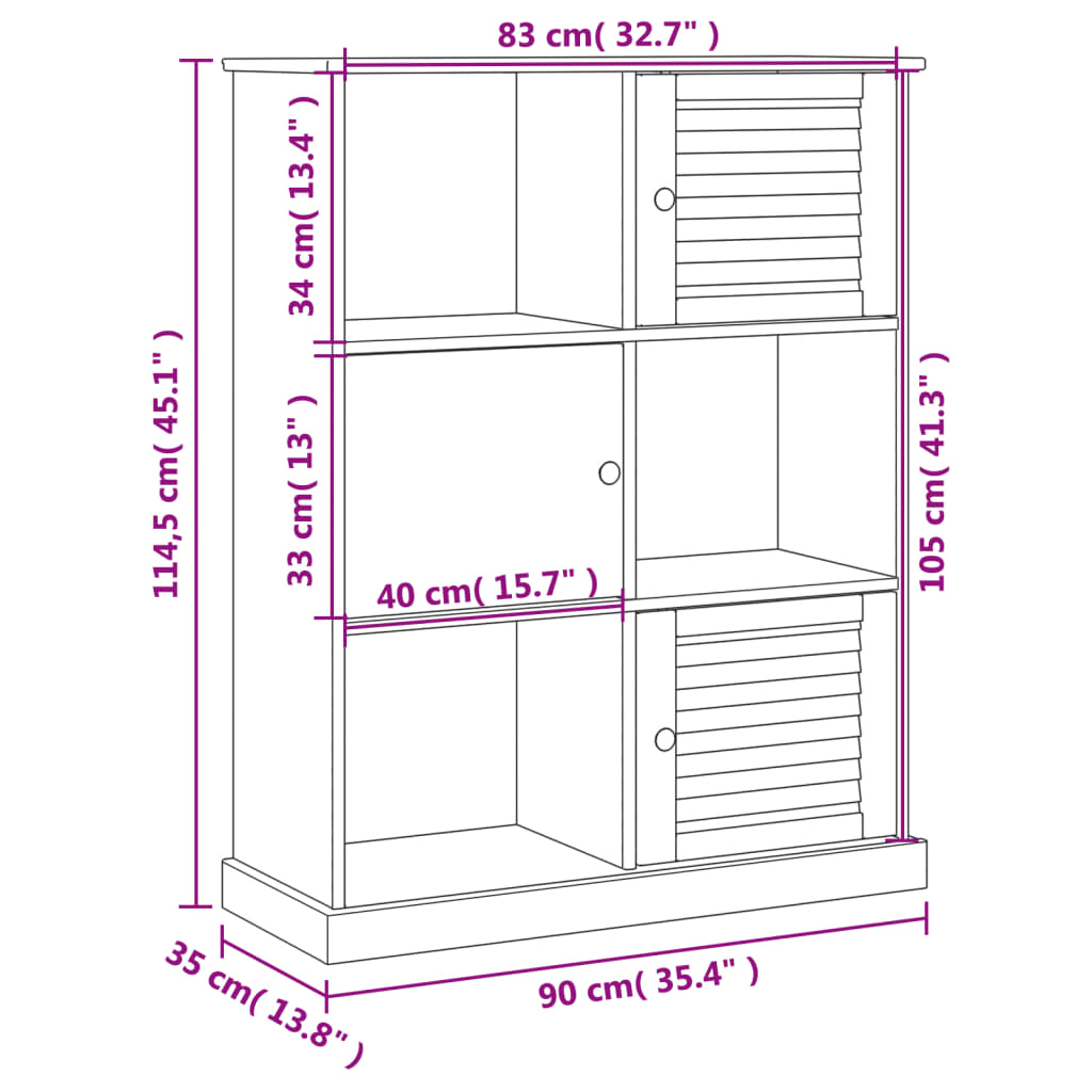 Bibliothèque VIGO gris 90x35x114,5 cm bois massif de pin - XIOS