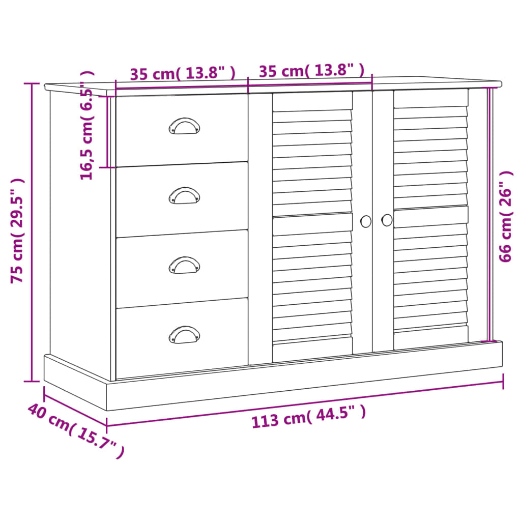 Buffet avec tiroirs VIGO 113x40x75 cm bois massif de pin