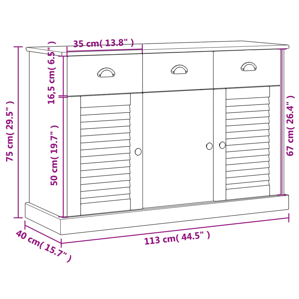 Buffet avec tiroirs VIGO 113x40x75 cm blanc bois massif de pin - XIOS
