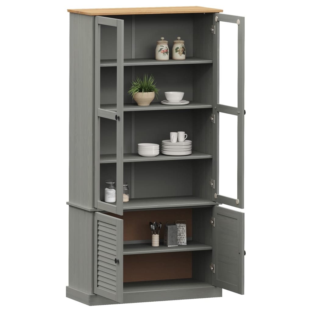 Vitrine en verre VIGO gris 85x35x170 cm bois massif de pin - XIOS