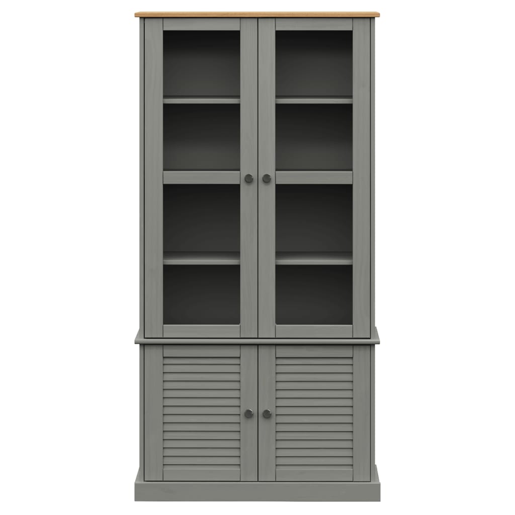 Vitrine en verre VIGO gris 85x35x170 cm bois massif de pin - XIOS
