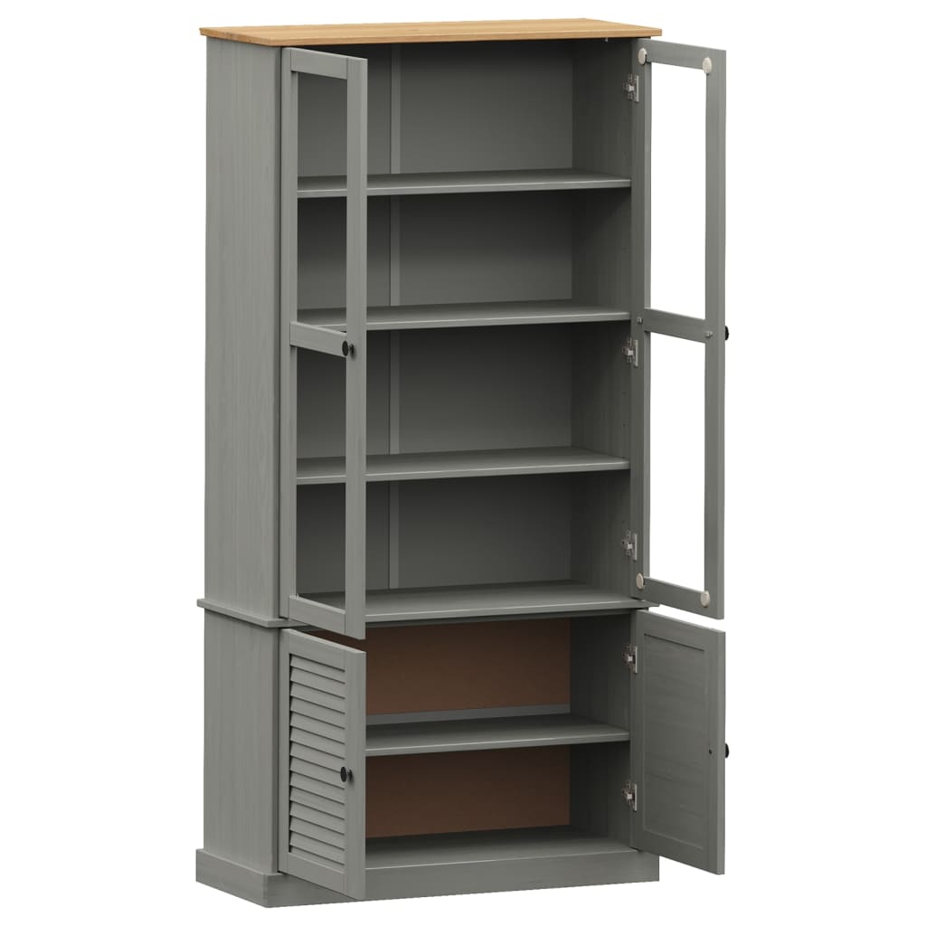 Vitrine en verre VIGO gris 85x35x170 cm bois massif de pin - XIOS